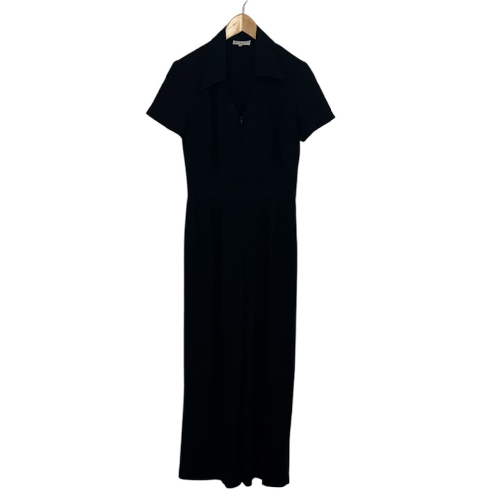 Parallel Black Jumpsuit Zipper Front Short Sleeves Wide Leg Size 8